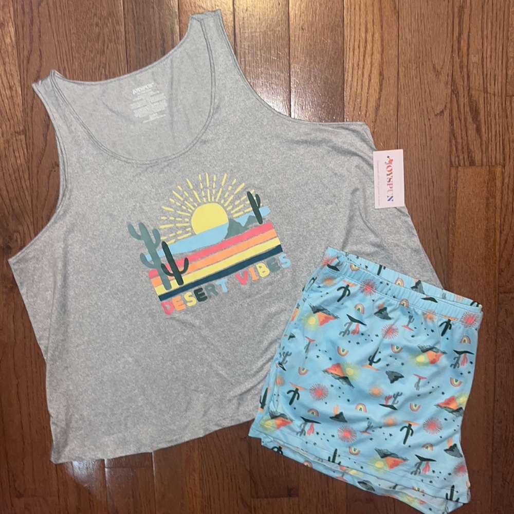 Gray and Blue Pajama Set with Playful Patterns